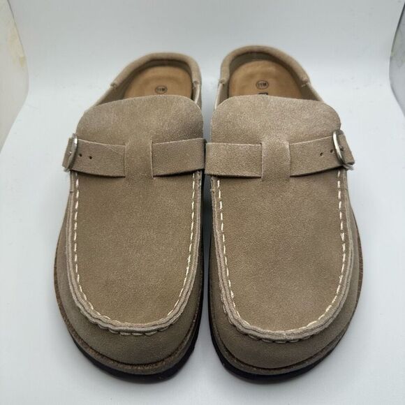 CUSHIONAIRE Women's Genuine Leather Cork Footbed Clog with +Comfort 11 SAND NEW - Picture 2 of 7